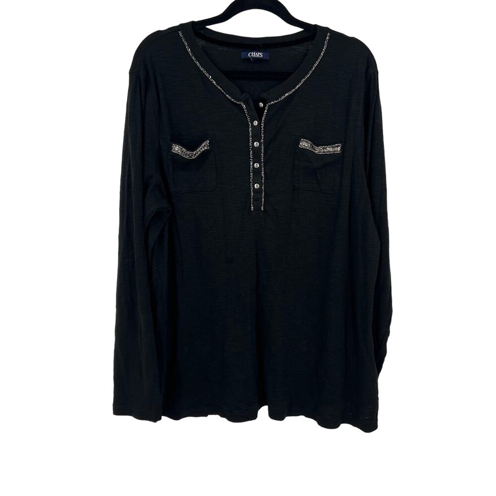 Chaps Thermal Style Long Sleeve Casual Shirt Sequin Embellished Women's 3XL